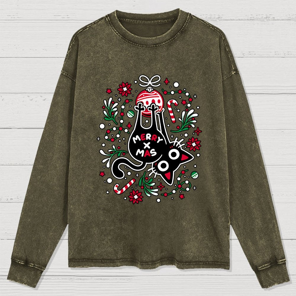 Christmas Cat Butt Washed Long Sleeve Tee