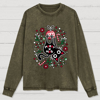 Christmas Cat Butt Washed Long Sleeve Tee
