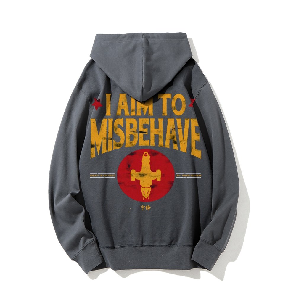 I Aim To Misbehave Geeky Printed Back Cotton Hoodie