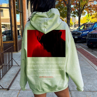Tears in Rain-Tears in Red-Time to Die Printed Back Cotton Hoodie