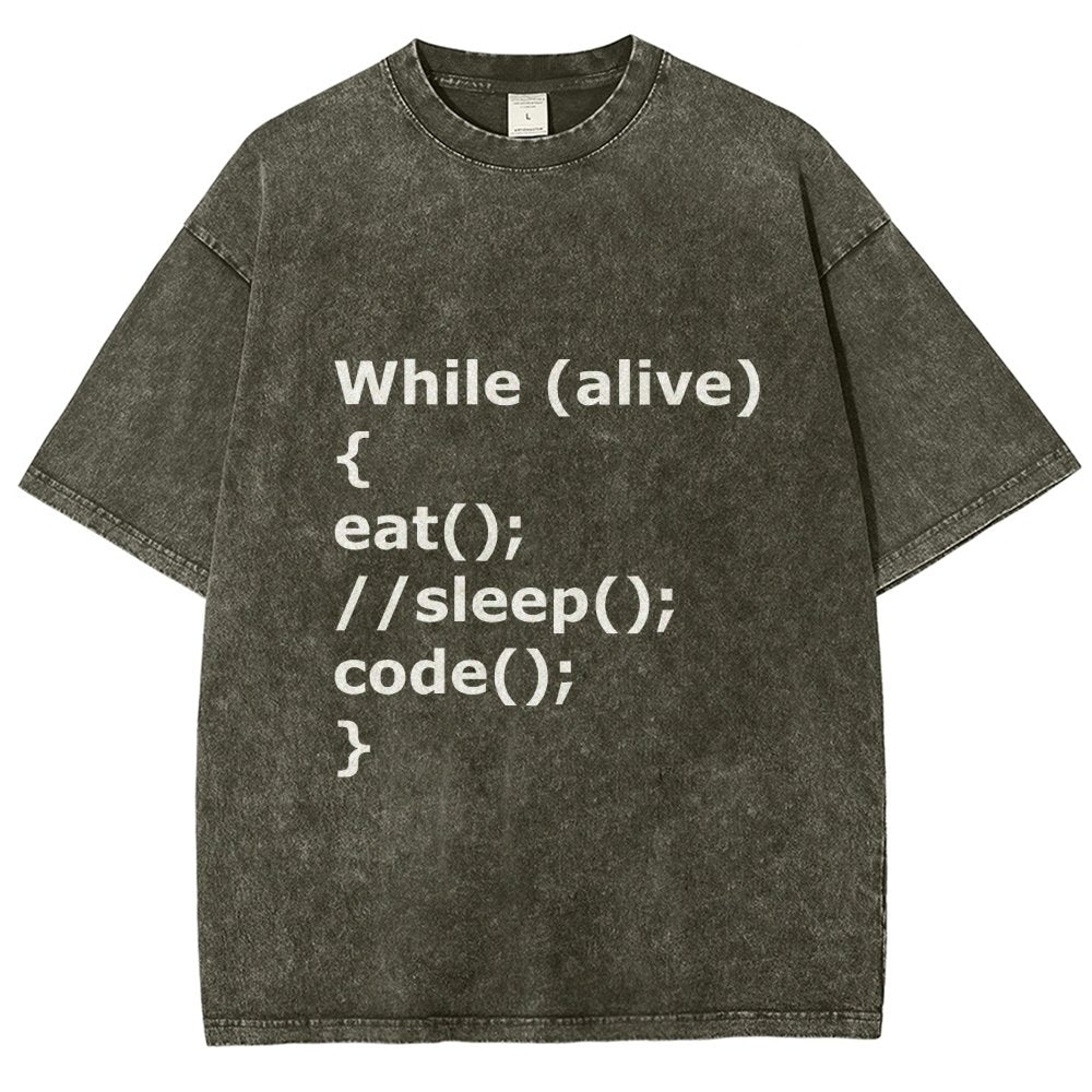 While Alive Eat No Sleep Code Vintage Distressed T-shirt