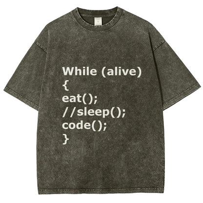 While Alive Eat No Sleep Code Vintage Distressed T-shirt