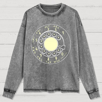 Rotary Dial Vintage Funny Nerd Washed Long Sleeve Tee