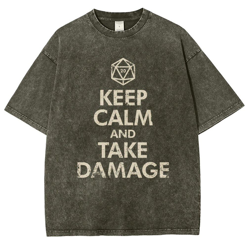 Keep Calm and Take Damage Vintage Distressed T-shirt