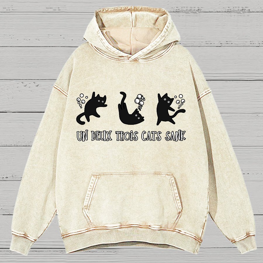 Un Deux Trois Cats Sank Vintage Distressed Hoodie