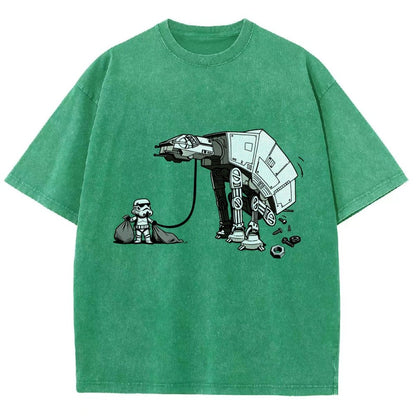 Picking Up Feces With A Huge Poop Bag Empire Robot Dog-Planet Battles Vintage Distressed T-shirt