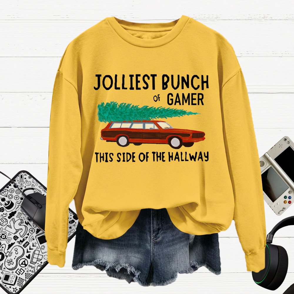 Jolliest Bunch Of Gamer Christmas Cotton Pullover Sweatshirt