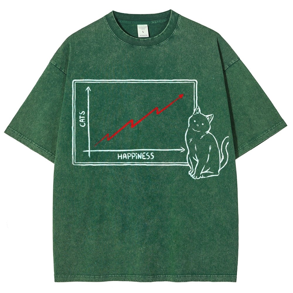 Happiness and Cats Graph Vintage Distressed T-shirt