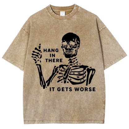 Hang In There Skeleton Vintage Distressed T-shirt