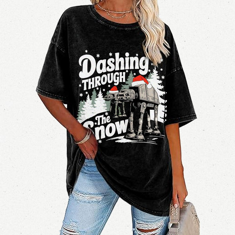 Empire Robot Dog Crosses the Snow Christmas Vintage Distressed T-shirt