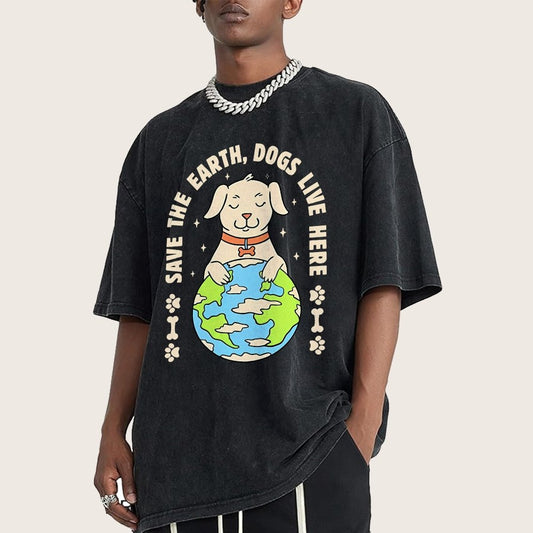 Save The Earth Dogs Live Here Vintage Distressed T-shirt