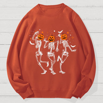 Dancing Skeleton Pumpkin Halloween Geek Cotton Sweatshirt