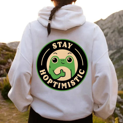 Stay Hoptimistic Printed Back Unisex Cotton Hoodie
