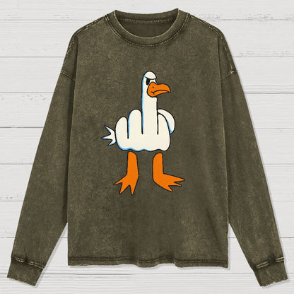 Rude Seagull Design Funny Washed Long Sleeve Tee