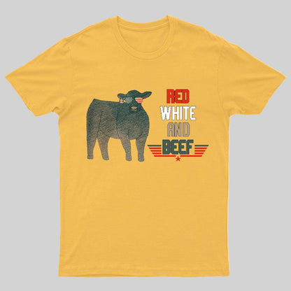 Red White And Beef Cattle Independence Day Geeky T-Shirt