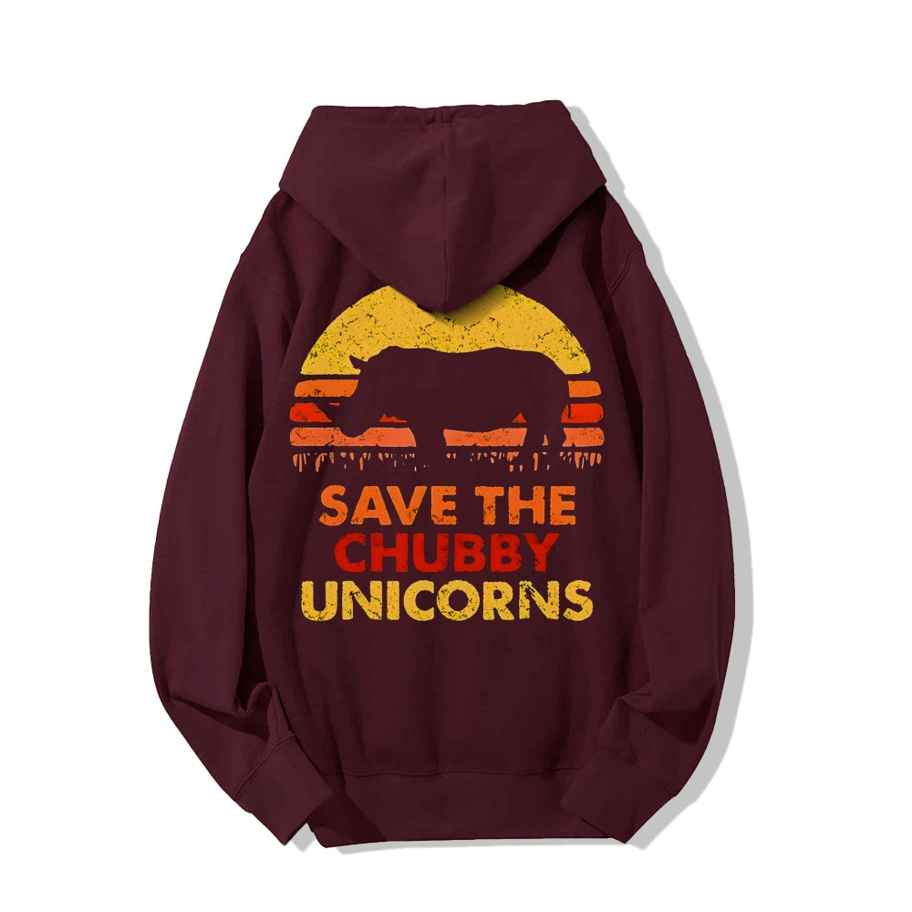 Save The Chubby Unicorns  Printed Back Unisex Cotton Hoodie