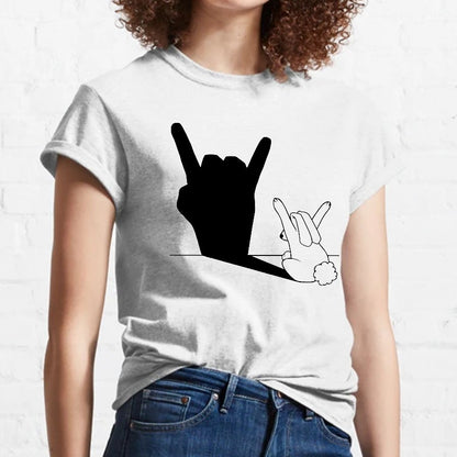 Rabbit Rock and Roll Hand Shadow Meme Style Unisex Gamer Movie Music T-Shirt