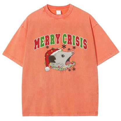 Merry Crisis Opossum Funny Christmas Vintage Distressed T-shirt