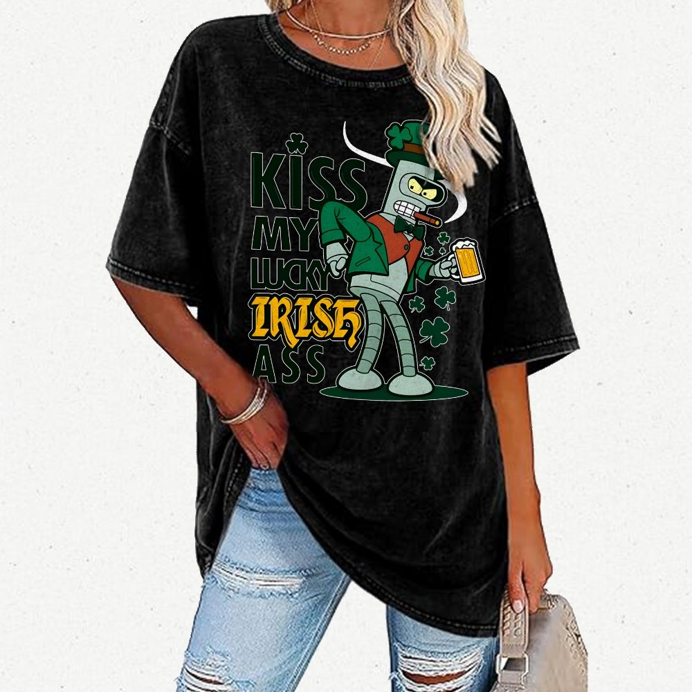 Kiss my Lucky Irish-St. Patrick's Day Vintage Distressed T-shirt