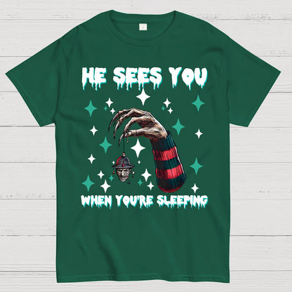 Horror Christmas He Sees You When You Are Sleeping Geek T-Shirt