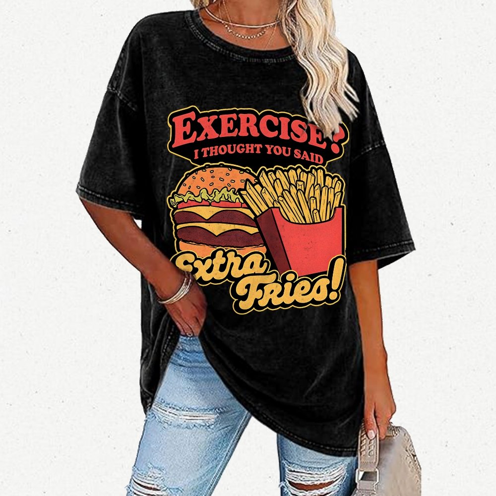 Burger Fries Exercise Vintage Distressed T-shirt