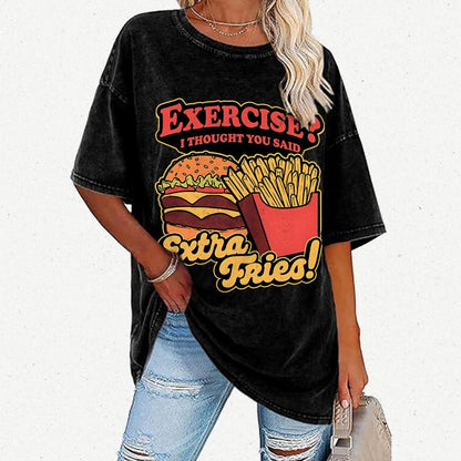 Burger Fries Exercise Vintage Distressed T-shirt