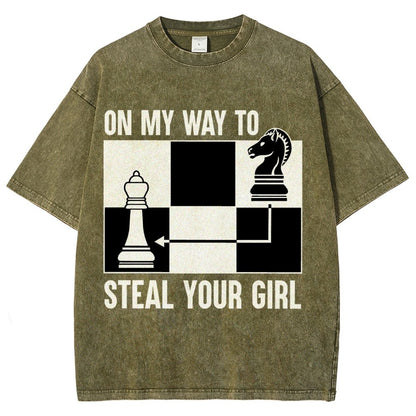 Chess Game On My Way To Steal Your Girl Vintage Distressed T-shirt