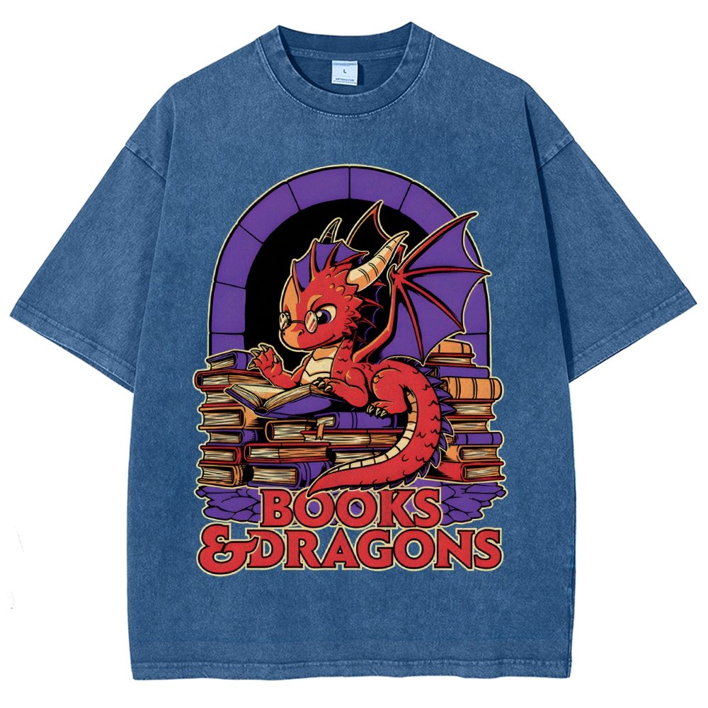 Books and Dragons Vintage Distressed T-shirt