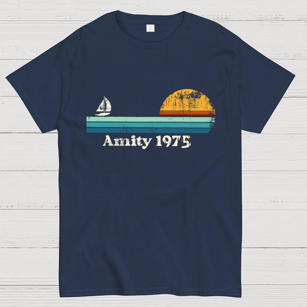 Amity 1975 Sunset Retro Sailboat Sunrise Summer Geek T-Shirt
