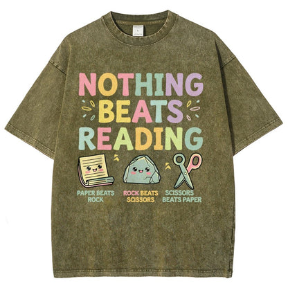 Nothing Beats Reading Librarian Book Bookworm Vintage Distressed T-shirt
