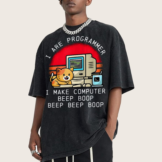 I Are Programmer Funny Cat Vintage Distressed T-shirt