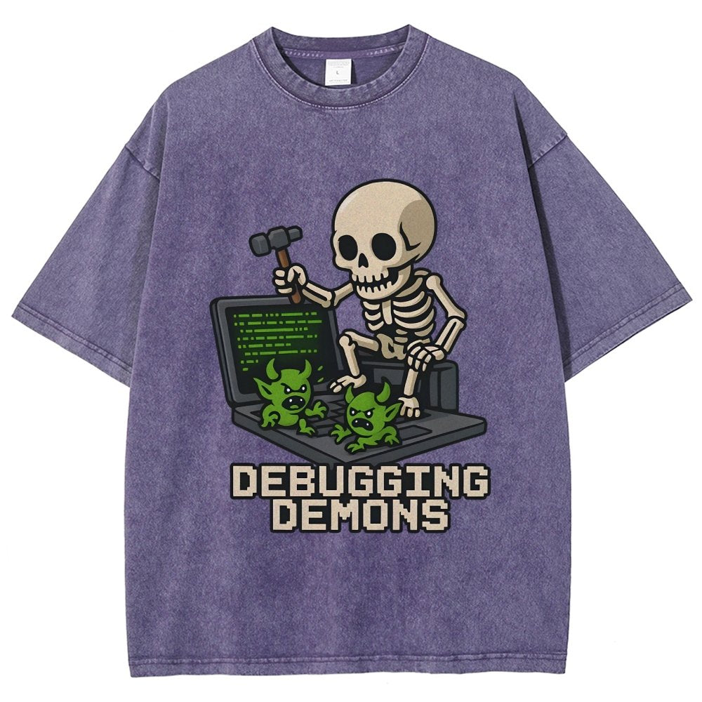Debugging Demons Funny Programmer Vintage Distressed T-shirt