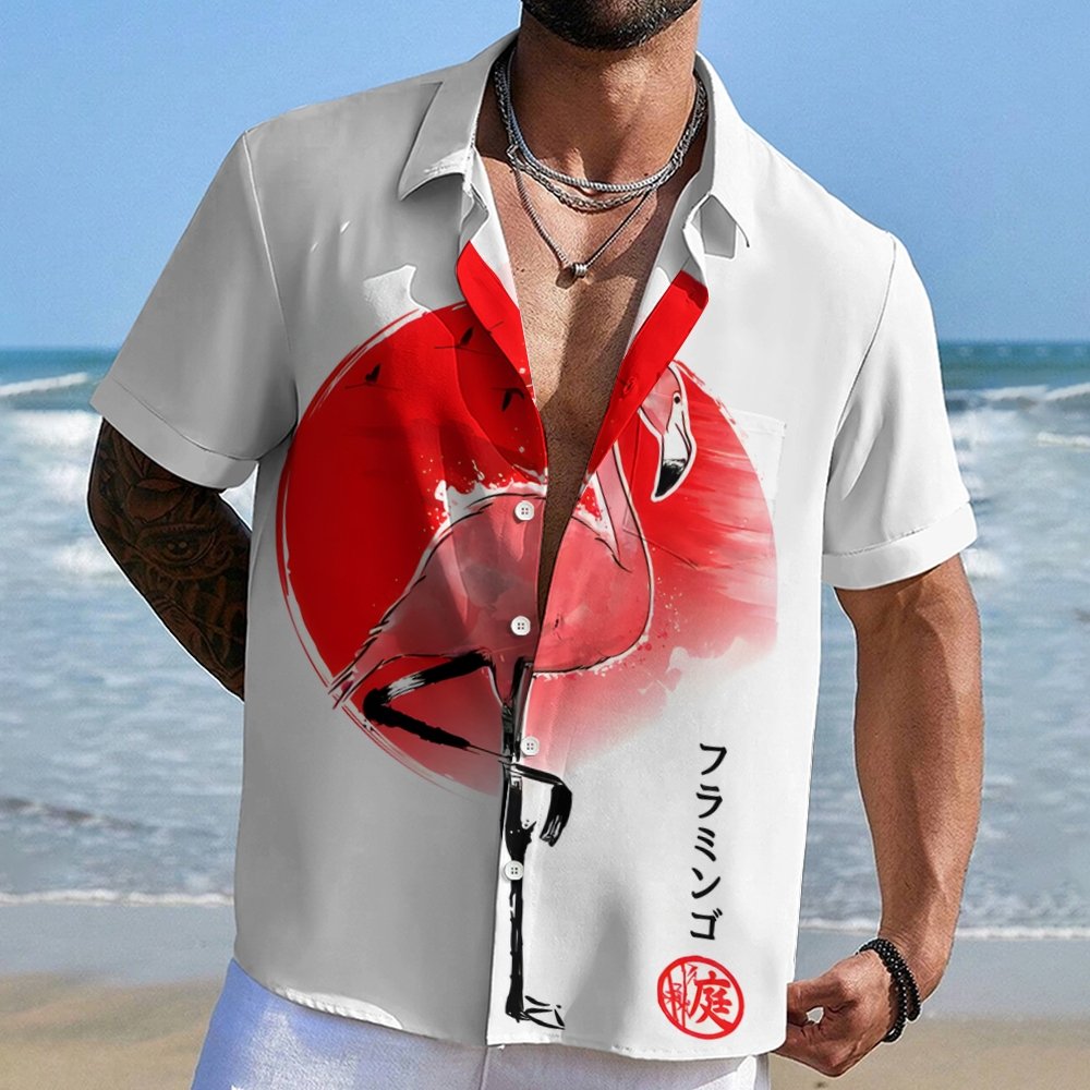 Flamingo Sumi E Geek Hawaiian Shirt