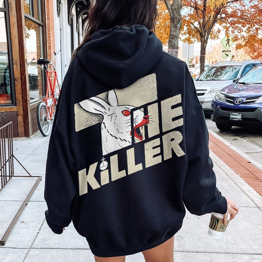 Mysterious Rabbit Printed Back Unisex Cotton Hoodie