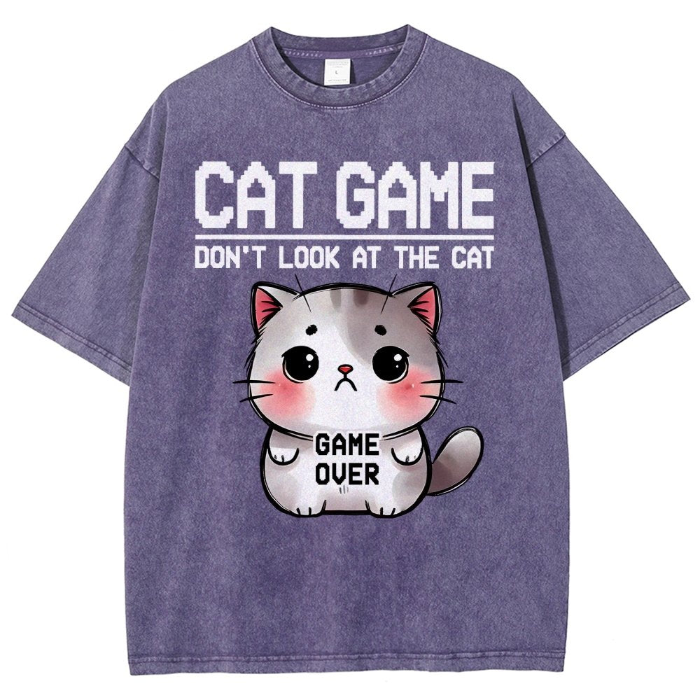 Funny Cat Game-Game Over Vintage Distressed T-shirt