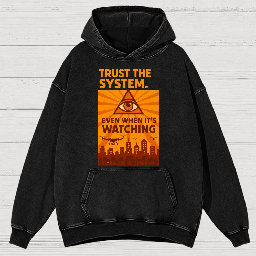 Trust The System - Dystopian Surveillance Vintage Distressed Hoodie