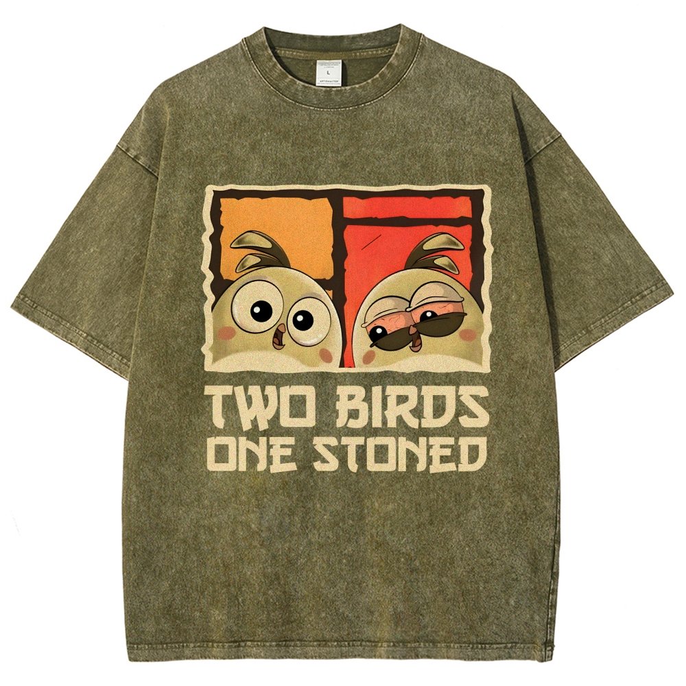 Two Birds One Stoned Vintage Distressed T-shirt