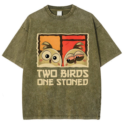 Two Birds One Stoned Vintage Distressed T-shirt