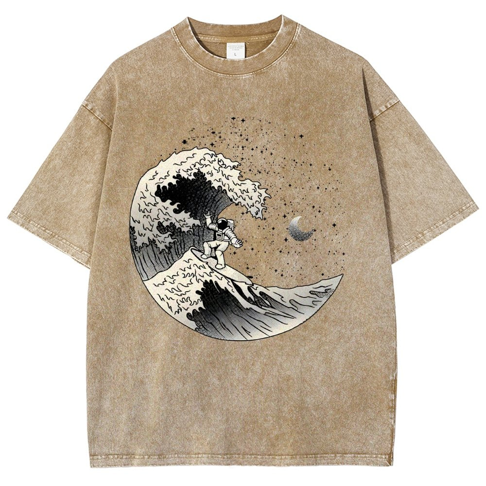 Astronaut Surfing Kanagawa Wave by Tobe Fonseca Vintage Distressed T-shirt