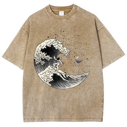 Astronaut Surfing Kanagawa Wave by Tobe Fonseca Vintage Distressed T-shirt