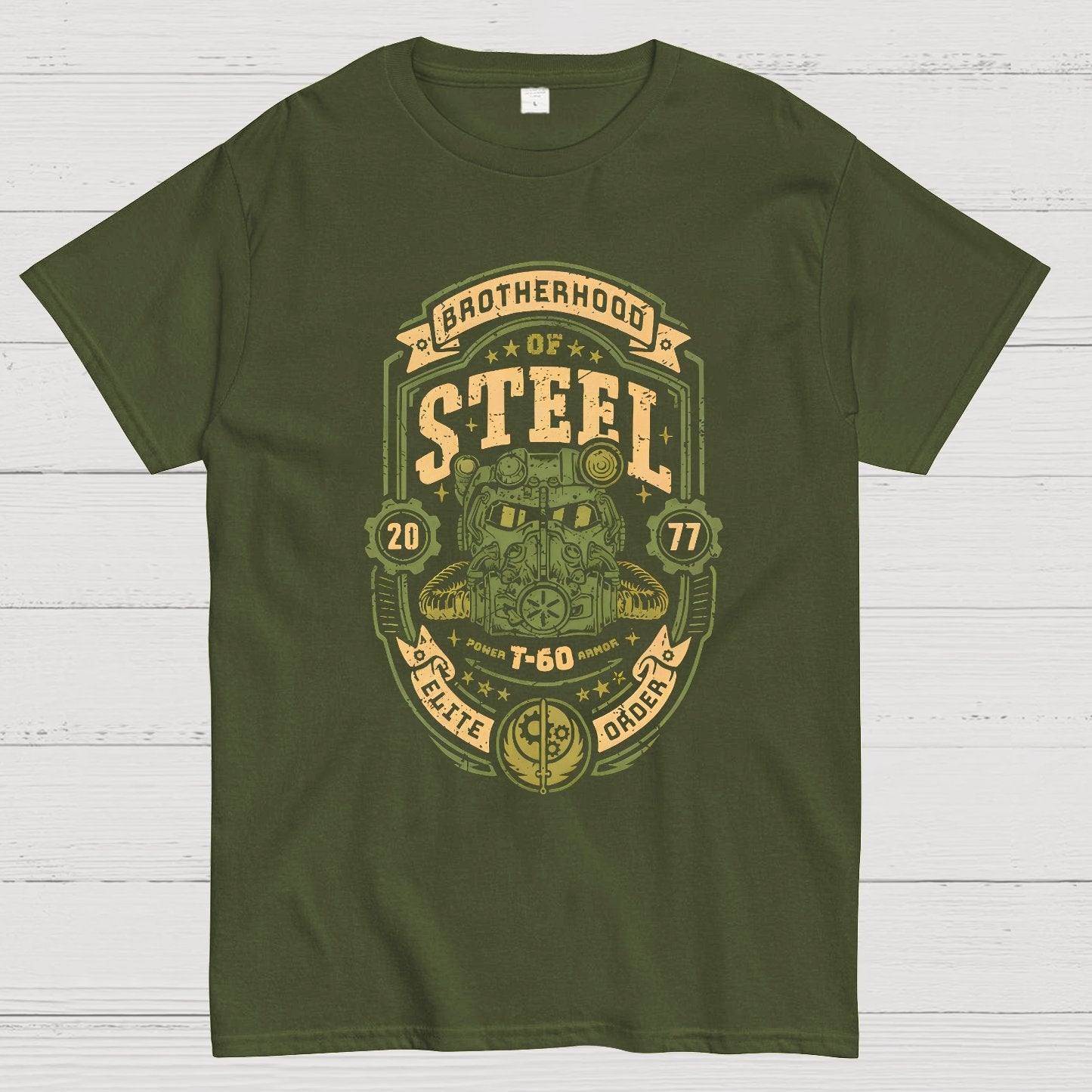 Knight of Steel T-60 distressed.png Geeky T-Shirt