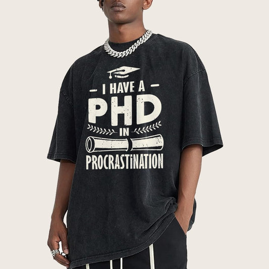 PHD In Procrastination Vintage Distressed T-shirt