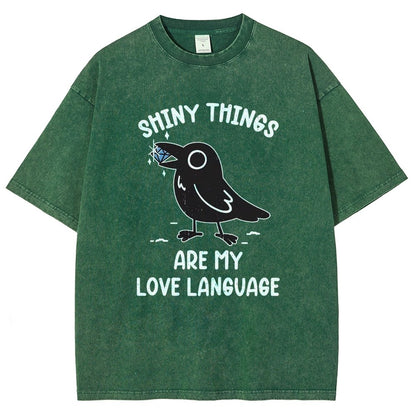 Crow Love Shiny Vintage Distressed T-shirt