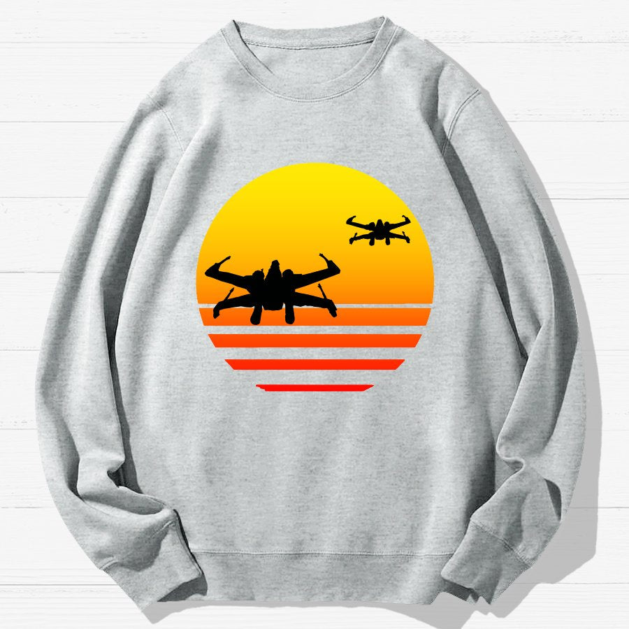 Sunset And Fighter Planes Geek Cotton Sweatshirt