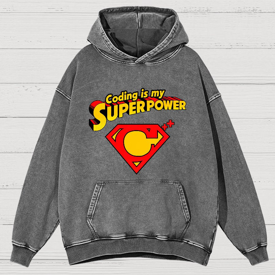 Coding Is My Superpower Vintage Distressed Hoodie