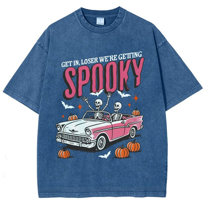 Get In Loser We're Getting Spooky Halloween Vintage Distressed T-shirt