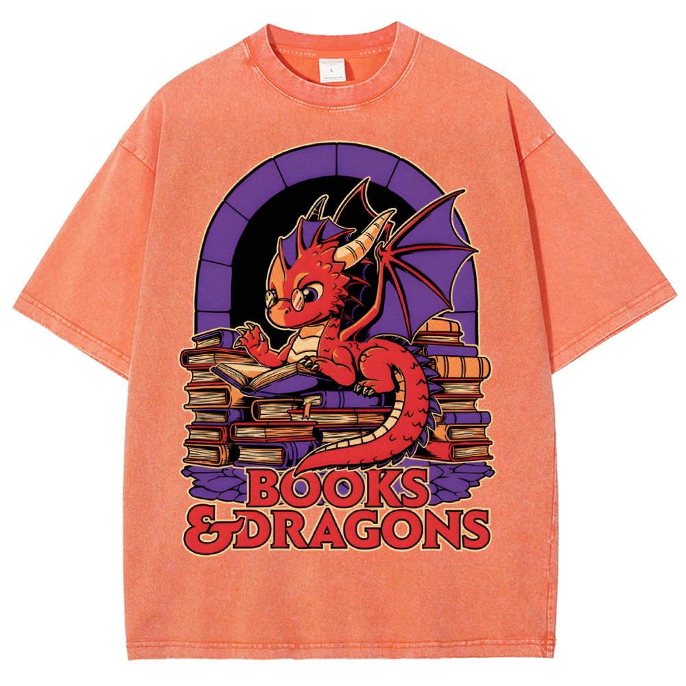 Books and Dragons Vintage Distressed T-shirt