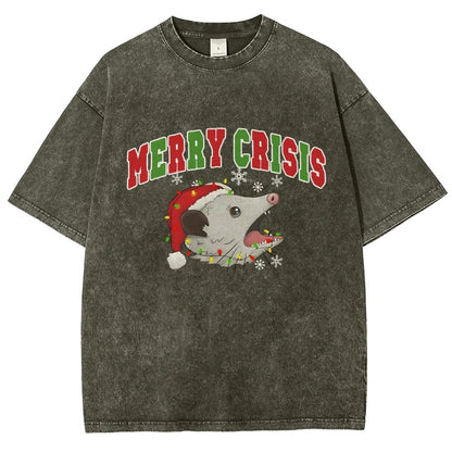 Merry Crisis Opossum Funny Christmas Vintage Distressed T-shirt