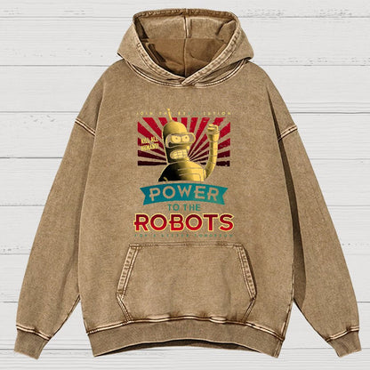Power To The Robots Vintage Distressed Hoodie