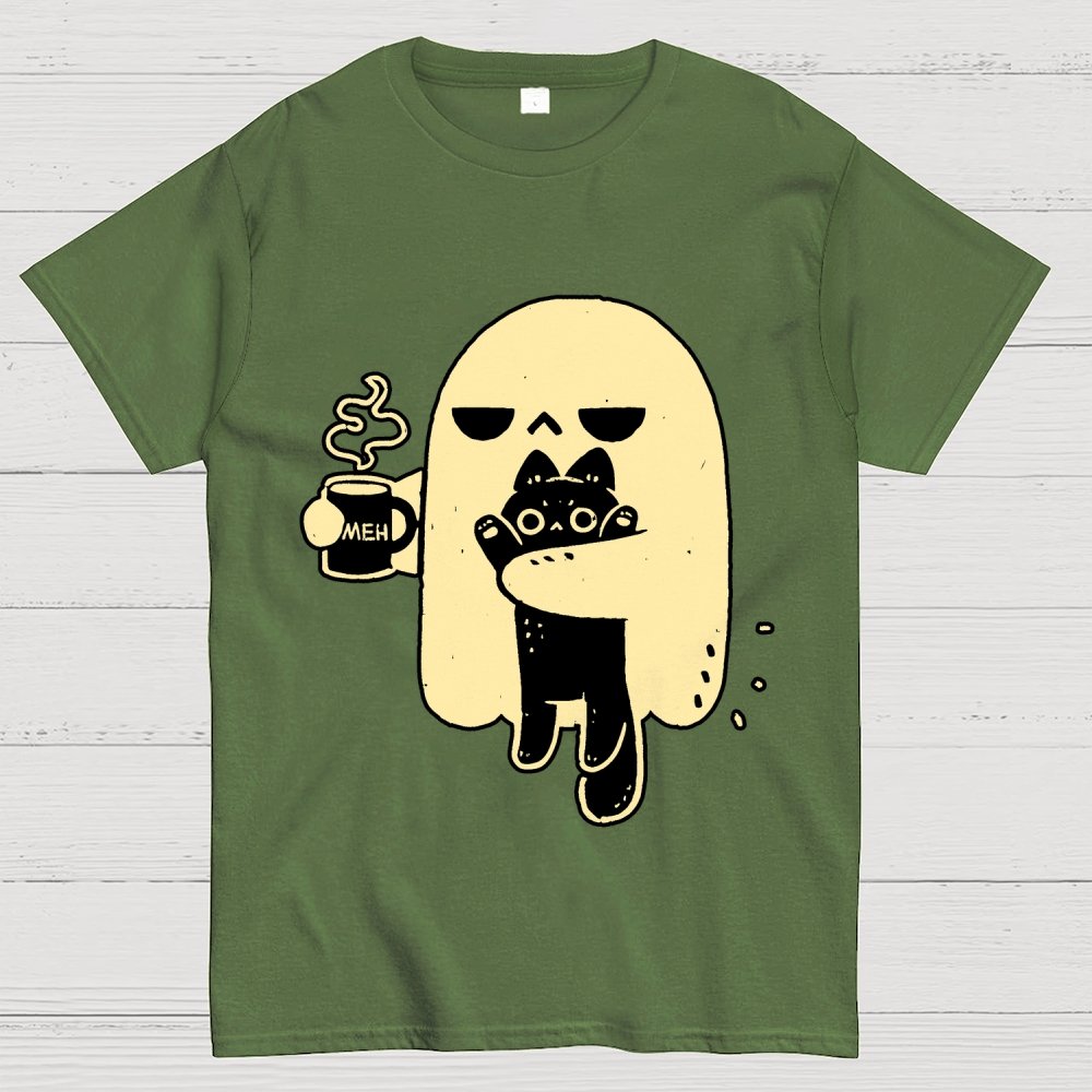 Cute Ghost Holding Cat Geek T-Shirt